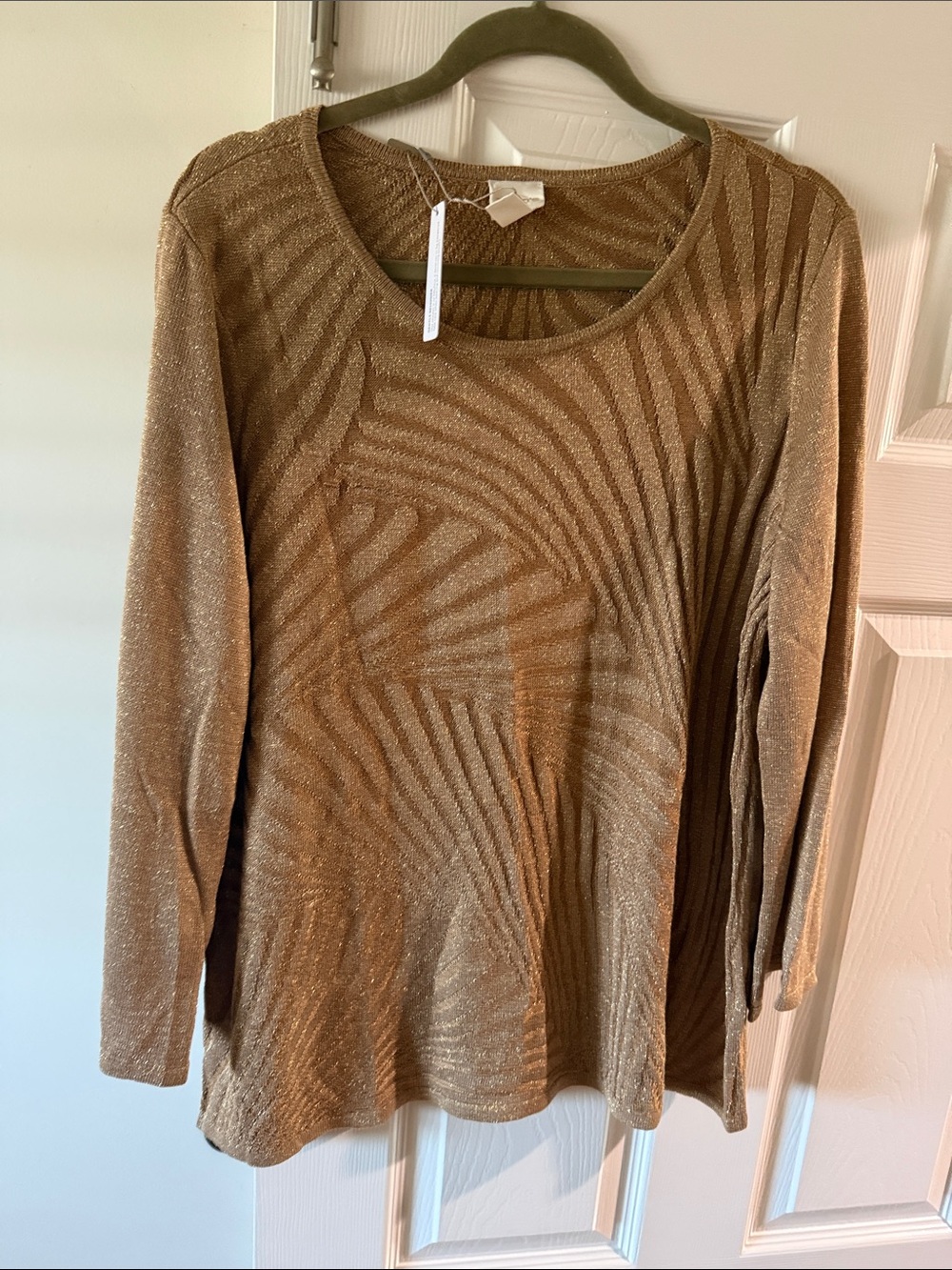 Chico's Metallic old Gold Striped Long Sleeve Top